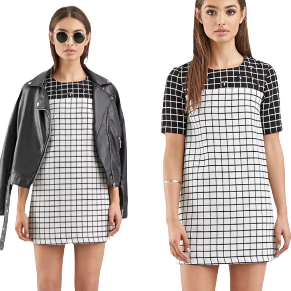 NWT Foxiedox Anthropologie Grid Patterned Rhinestone Rayon Shift Tunic Dress - S